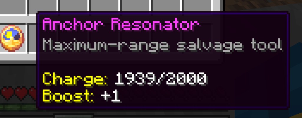 Anchor Resonator item tooltip showing charge and boost